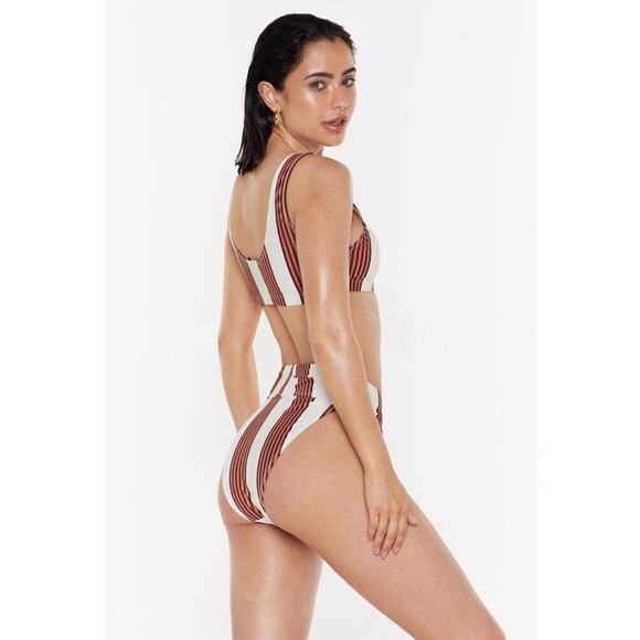 Nasty Gal The Stripe Time High-Leg Bikini Set Sz 10 - Picture 2 of 11